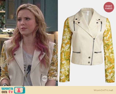 Melissa and Joey Fashion: Nordstrom's Mixed media moto jacket by Mural worn by Taylor Spreitler