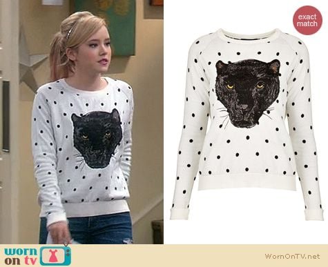 Melissa & Joey Fashion: Topshop polka dot panther sweater worn by Taylor Spreitler