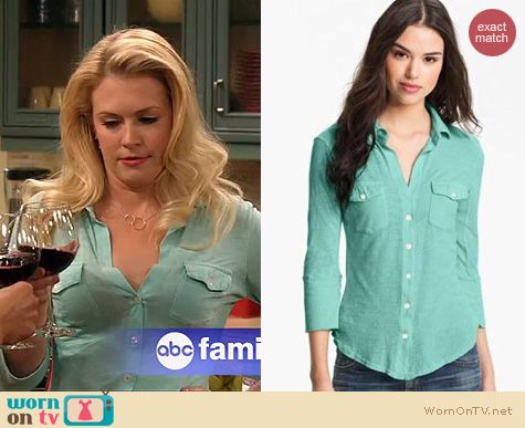 Melissa Joan Hart Fashion: James Perse Mint Slub Shirt worn on Melissa & Joey