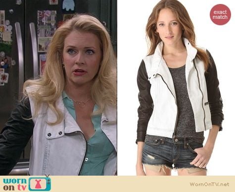 Melissa Joan Hart Fashion: Rag & Bone black and white denim leather jacket worn on Melissa & Joey