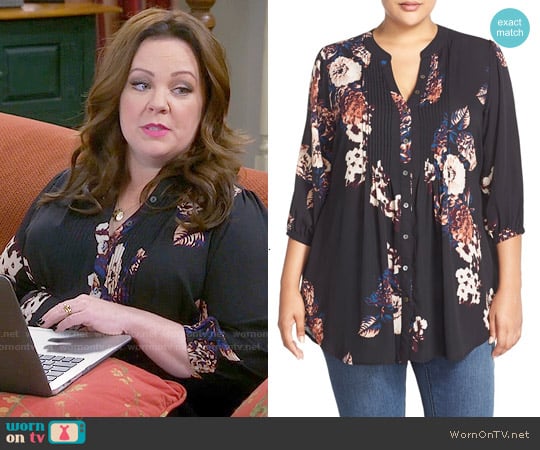 Melissa McCarthy Seven7 Belted Floral Print Pintuck Blouse worn by Molly Flynn (Melissa McCarthy) on Mike & Molly