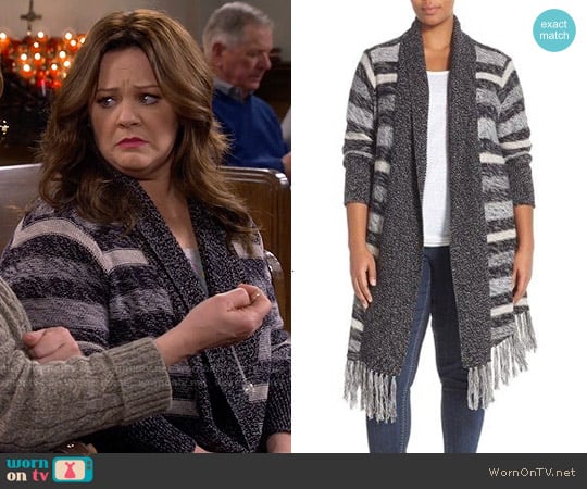 Melissa McCarthy Seven7 Fringe Hem Marled Open Front Cardigan worn by Molly Flynn (Melissa McCarthy) on Mike & Molly