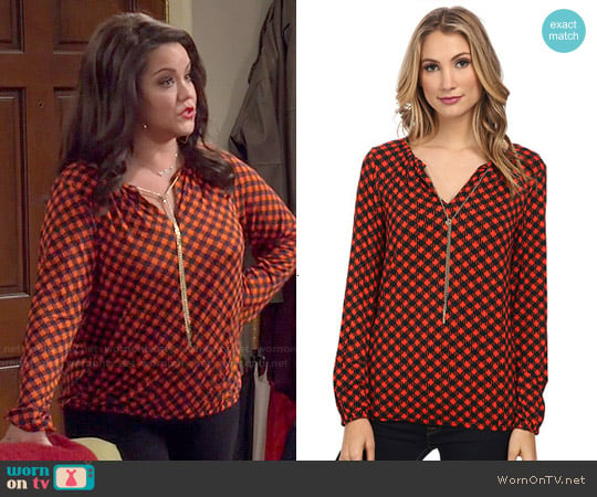 MICHAEL by Michael Kors Chain Neck Printed Blouse worn by Victoria Flynn (Katy Mixon) on Mike & Molly