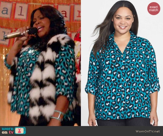 MICHAEL Michael Kors Kasuri Leopard Shirt worn by Mercedes Jones on Glee