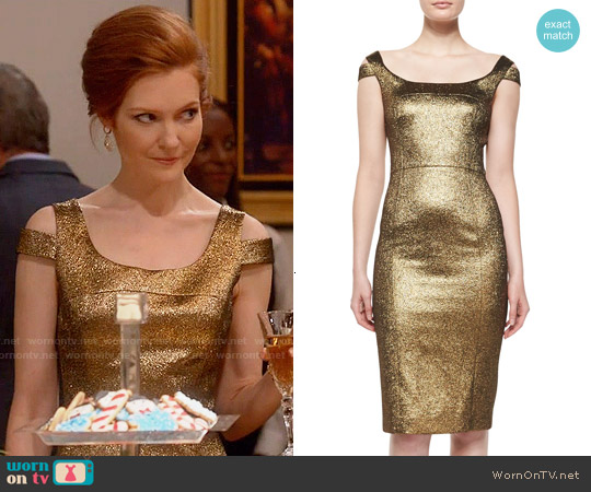 Michael Kors Metallic Off-Shoulder Dress worn by Abby Whelan (Darby Stanchfield) on Scandal