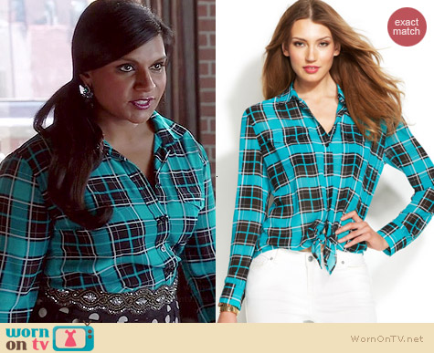 MICHAEL Michael Kors Plaid Tie Front Shirt worn by Mindy Kaling on The Mindy Project