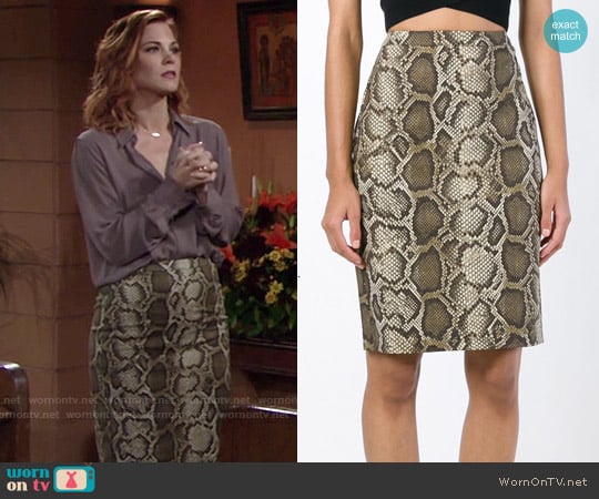 MICHAEL Michael Kors Python Print Pencil Skirt worn by Phyllis Newman (Gina Tognoni) on The Young and the Restless