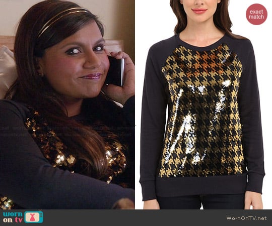 MICHAEL Michael Kors Raglan Hound Sequin Top worn by Mindy Kaling on The Mindy Project