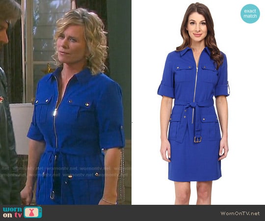 MICHAEL Michael Kors Roll Sleeve Belted Shirt in Royal worn by Kayla Brady (Mary Beth Evans) on Days of our Lives