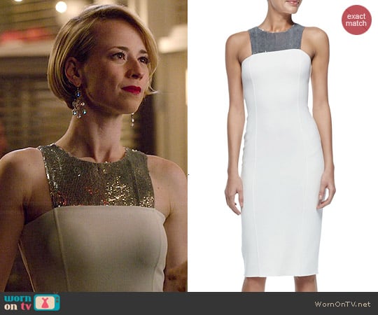 Michael Kors Sequined Halter Sheath Dress worn by Margaux Lemarchal (Karine Vanasse) on Revenge