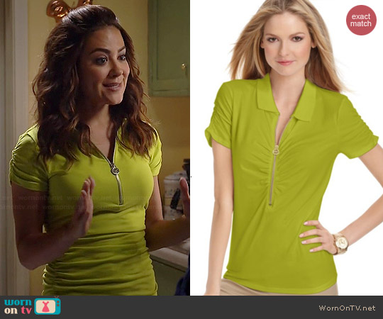 Michael Kors V-neck Zipper Ruched Polo worn by Camille Guaty on Happyland