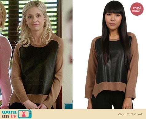 Mason by Michelle Mason Leather Front Sweater worn by Sarah Michelle Gellar on The Crazy Ones