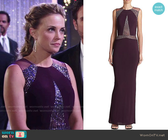 Mignon Paneled Jersey Gown in Aubergine worn by Sage Warner (Kelly Sullivan) on The Young and the Restless