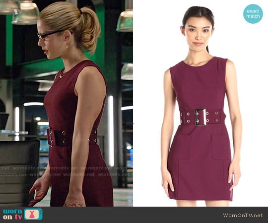 Milly Belted Mini Dress in Burgundy worn by Felicity Smoak (Emily Bett Rickards) on Arrow