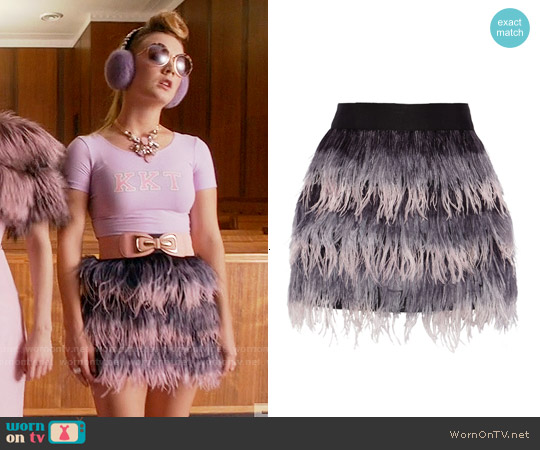 Milly Feather and Silk Mini Skirt worn by Chanel #3 (Billie Lourd) on Scream Queens