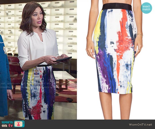 Milly Graffiti Print Pencil Skirt worn by Angela Montenegro (Michaela Conlin) on Bones