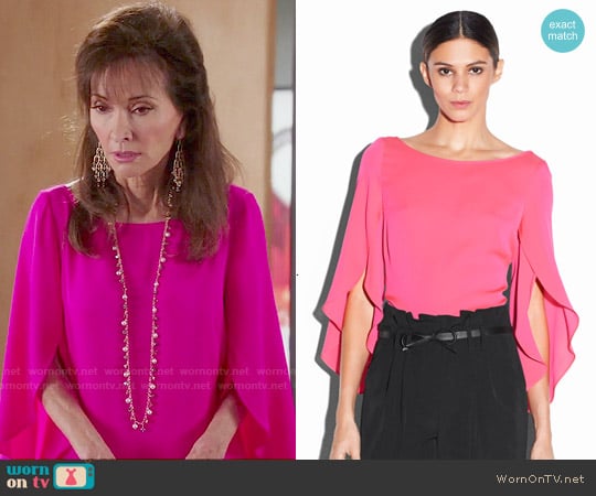 Milly Butterfly Sleeve Blouse worn by Genevieve Delatour (Susan Lucci) on Devious Maids