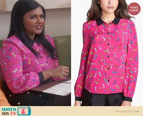 Mindy Project Fashion: Kate Spade Lorelle Top in Vivid Snapdragon worn by Mindy Kaling