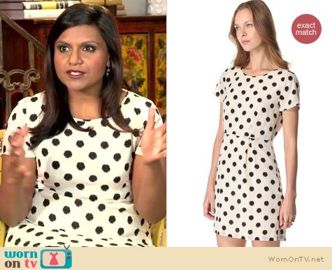 Mindy Kaling wearing Madewell Maude polka dot dress