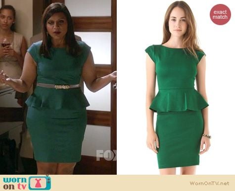 The Mindy Project Fashion: Alice + Olivia Victoria peplum dress worn by Mindy Kaling