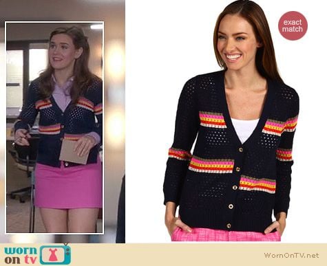 Mindy Project Fashion: Juicy Couture lagoon stripe mesh cardigan worn by Zoe Jarman