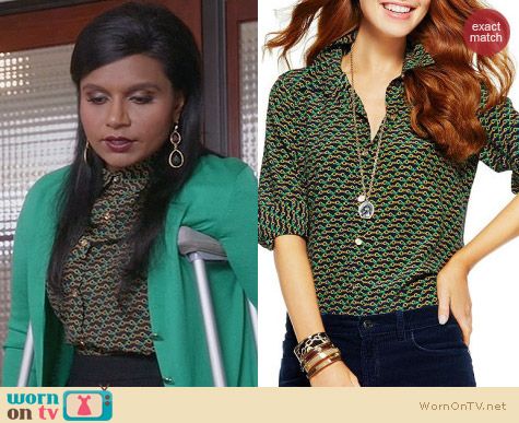 The Mindy Project Fashion: C Wonder Silk Equestrian Print Shirt worn by Mindy Kaling