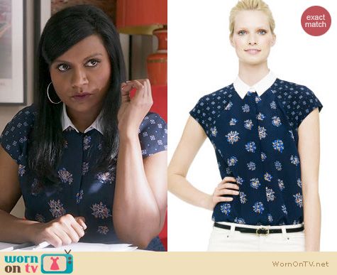 The Mindy Project Fashion: Club Monaco Helene Printed top worn by Mindy Kaling