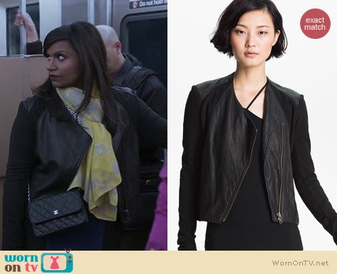 The Mindy Project Fashion: Helmut Lang washed leather jacket worn by Mindy Kaling