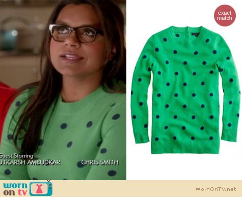 Mindy Project Fashion: J.Crew polka dot cashmere sweater worn by Mindy Kaling