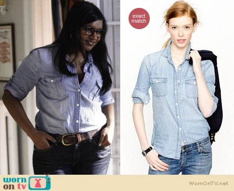 Mindy Project Fashion: J.Crew chambray shirt worn by Mindy Kaling