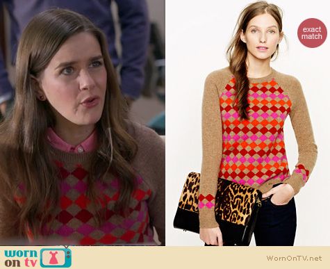 The Mindy Project Fashion: J. Crew Lambswool diamond sweater worn by Betsey