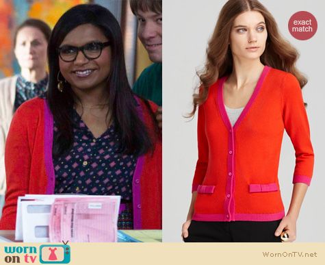 The Mindy Project Fashion: Kate Spade red and pink Gladys cardigan worn by Mindy Kaling