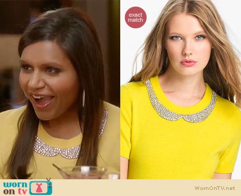 The Mindy Project Fashion: Kate Spade Tippy sweater in yellow worn by Mindy Kaling