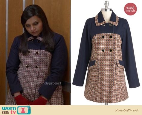 The Mindy Project Fashion: Modcloth's My Tweed Lady coat worn by Mindy Kaling