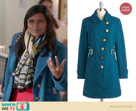 Mindy Project Fashion: Modcloth's Tokens of My Affections coat worn by Mindy Kaling