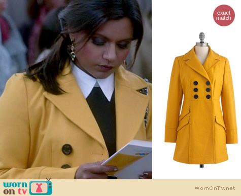 Mindy Project Fashion: ModCloth Dijon my mind yellow coat worn by Mindy Kaling