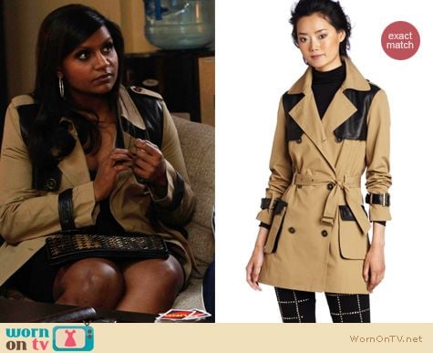 Mindy Project Fashion: Rebecca Minkoff Smith trench coat with leather worn by Mindy Kaling