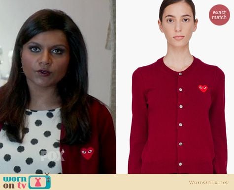 The Mindy Project Fashion: Comme Des Garcons PLAY cardigan worn by Mindy Kaling