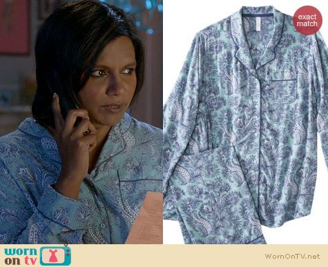 Mindy Project Fashion: Target Gilligan & O'Malley Challis Pajamas in Cool Waterfall worn by Mindy Kaling