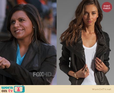 Fashion of The Mindy Project: Vince Shawl Collar Leather Jacket worn by Mindy Kaling