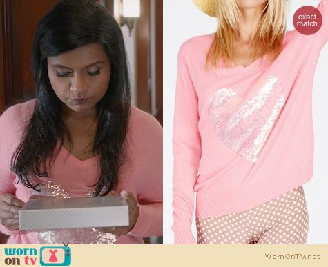 The Mindy Project Fashion: Wildfox Brigitte Sequin Heart Pullover worn by Mindy Kaling