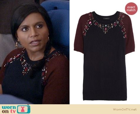 The Mindy Project Style: J. Crew Jewelled Sweater Tee worn by Mindy Kaling