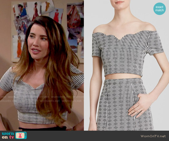 MinkPink Scalloped Sweetheart Checkered Crop worn by Steffy Forrester (Jacqueline MacInnes Wood) on The Bold and the Beautiful