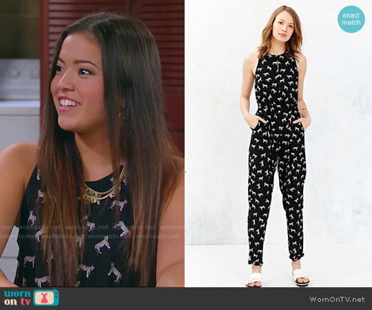 MinkPink Tiger Print Jumpsuit worn by Jasmine Kang (Piper Curda) on I Didnt Do It