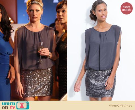 Mistresses Fashion: Aidan Mattox Faux two piece chiffon dress worn by Jes Macallan