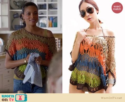 Mistresses Fashion: Autofor handmade crochet poncho worn by Rochelle Aytes