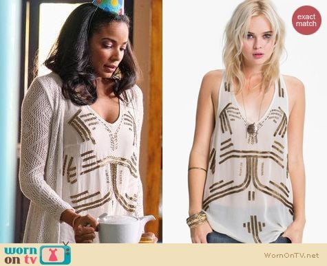 Mistresses Fashion: Free People Beaded white top worn by Rochelle Aytes