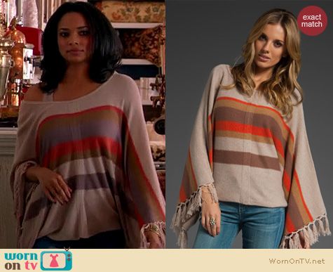 Mistresses Fashion: Graham & Spencer blanket stripe fringe poncho worn by Rochelle Aytes