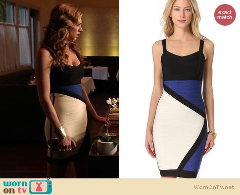 Mistresses Fashion: Herve Leger Blue Colorblock Bandage Dress worn by Jes Macallan