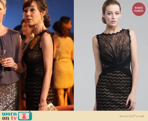 Mistresses Fashion: Tadashi Shoji Mixed lace dress worn by Yunjin Kim